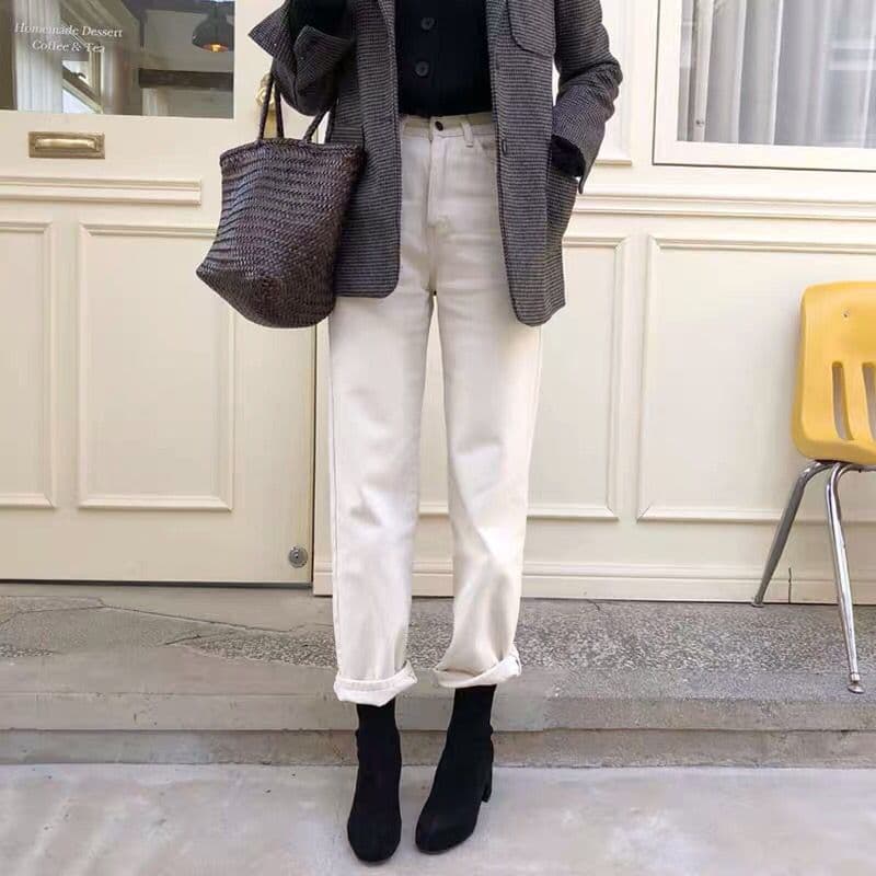 レディース ジーンズ ロールアップストレートデニムパンツ