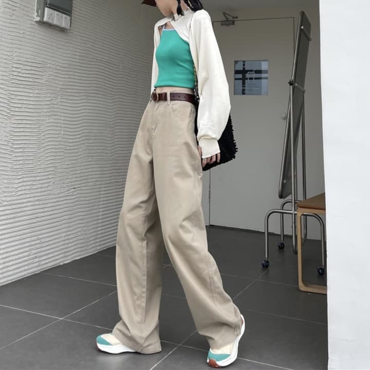 レディースジーンズパンツ ハイウエストゆったりストレートデニムパンツ