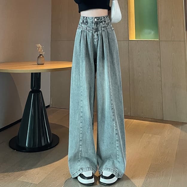 レディースジーンズパンツ ゆったりルーズワイドデニムパンツ