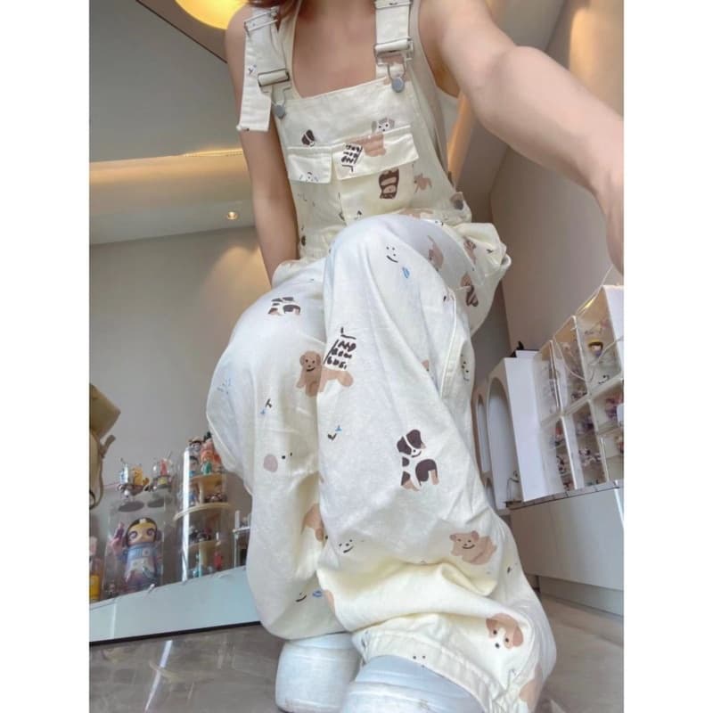 レディースジーンズパンツ ゆるかわくまさんオーバーオールサロペット