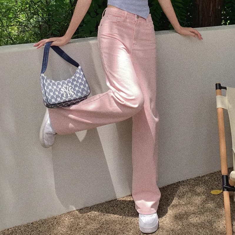 レディースジーンズパンツ 体型カバーストレートデニムパンツ