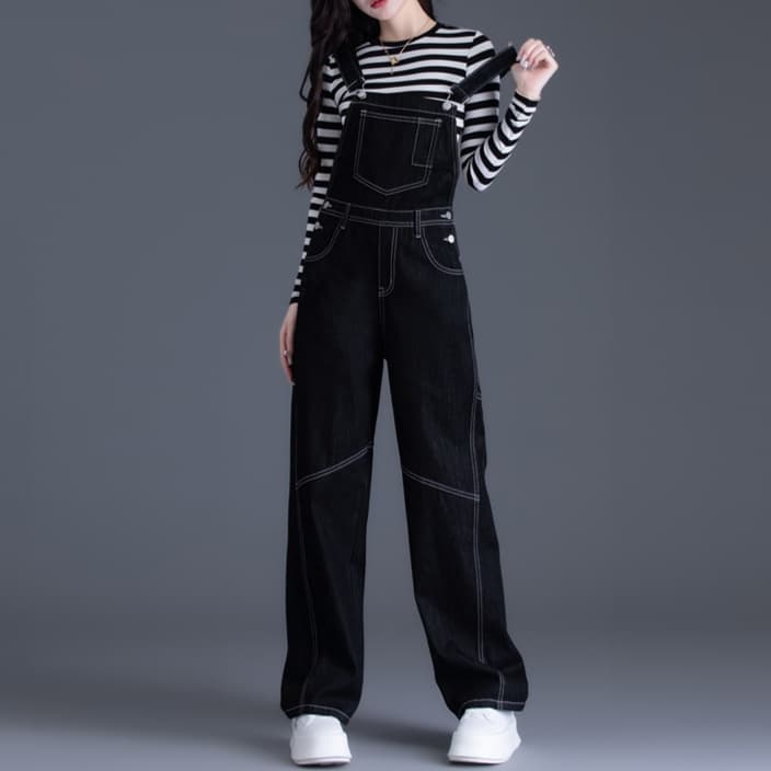レディースジーンズパンツ シンプル大人カジュアルデニムサロペット