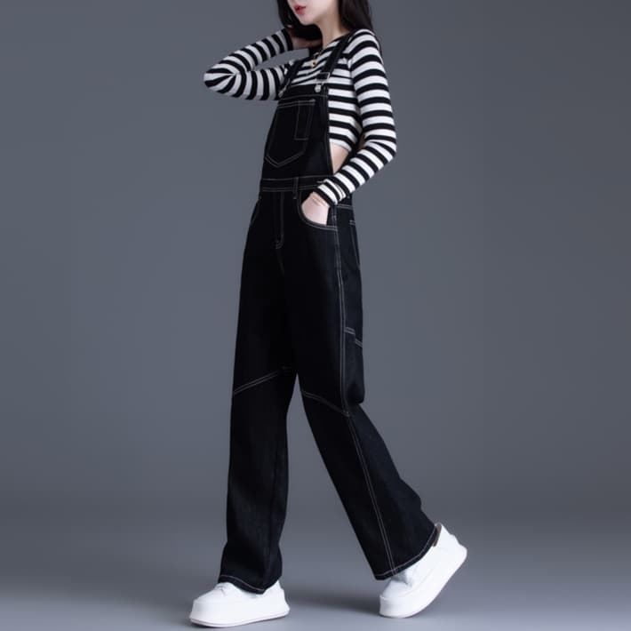 レディースジーンズパンツ シンプル大人カジュアルデニムサロペット