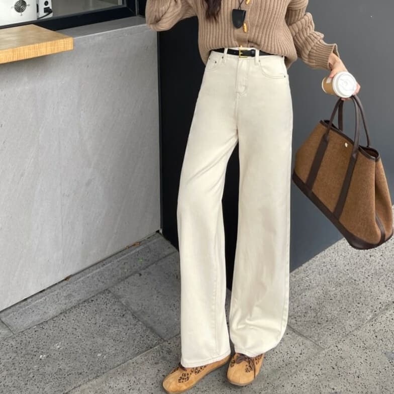 レディースジーンズパンツ リラックスフィット ハイウエストストレートデニム