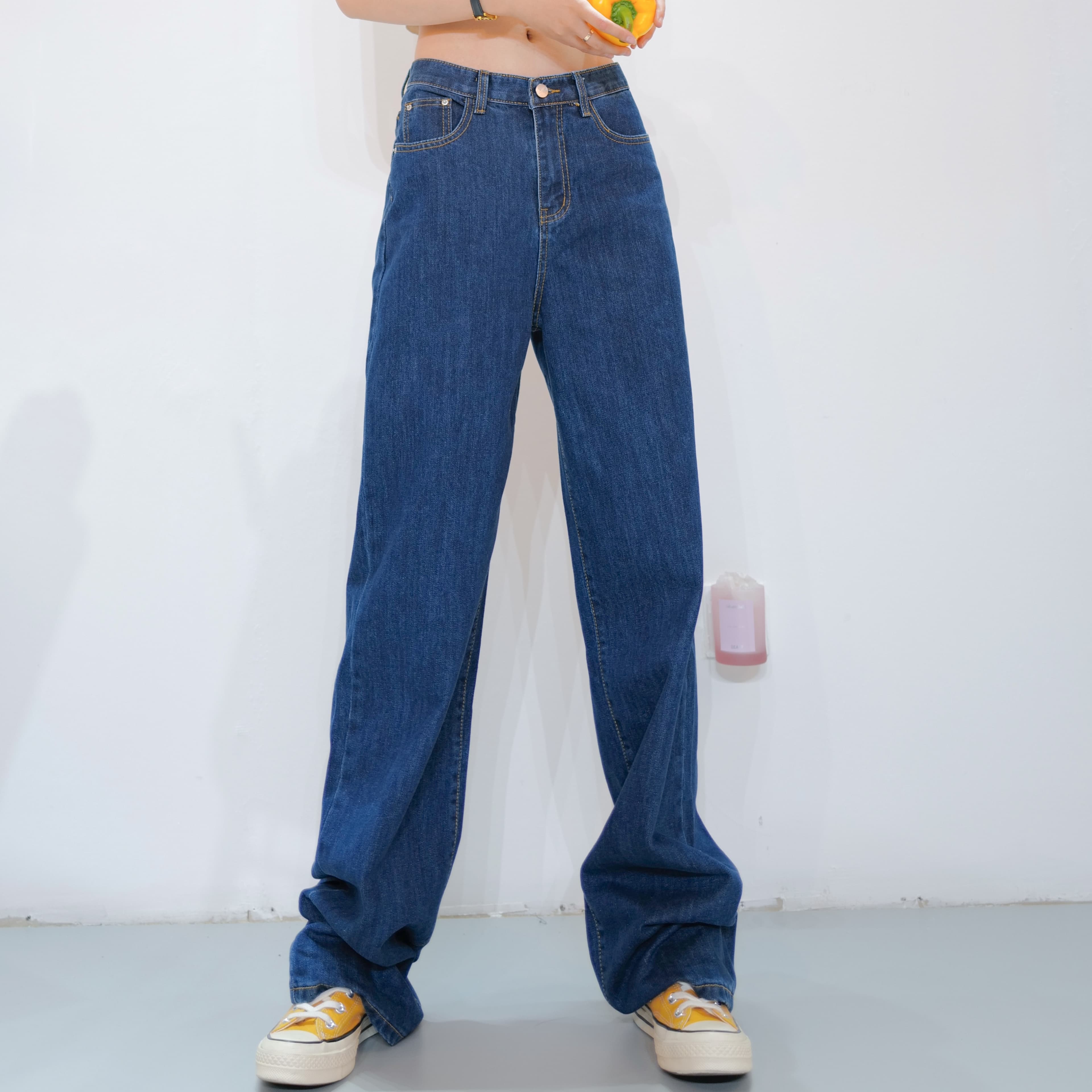 レディースジーンズパンツ ゆったりシルエット美脚デニムパンツ