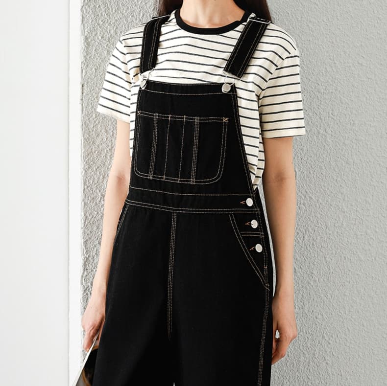 レディースジーンズパンツ ゆったりシルエットのデニムサロペット