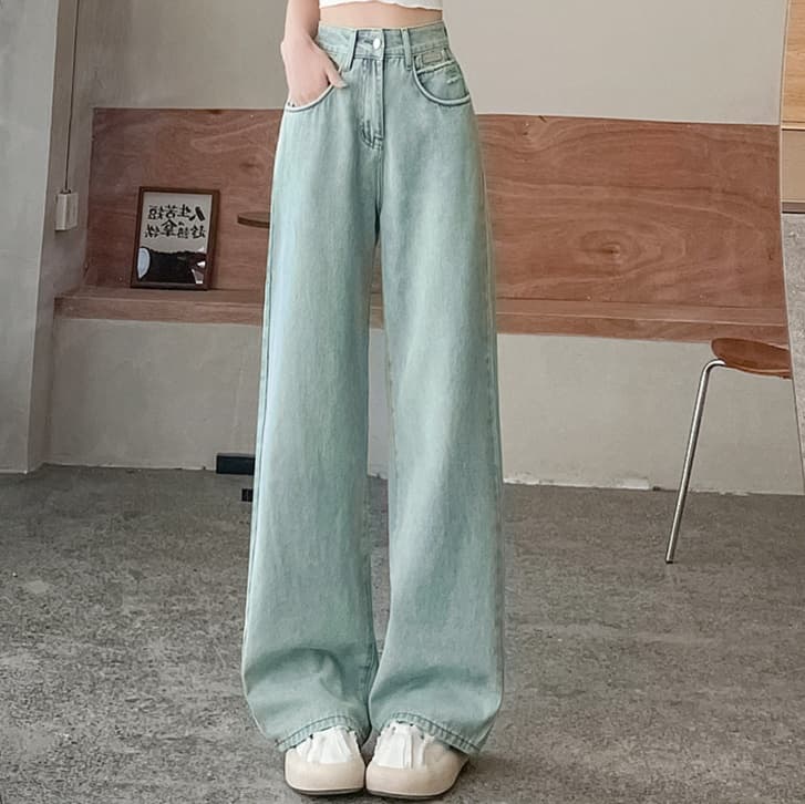 レディースジーンズパンツ 美脚ストレートデニムパンツ