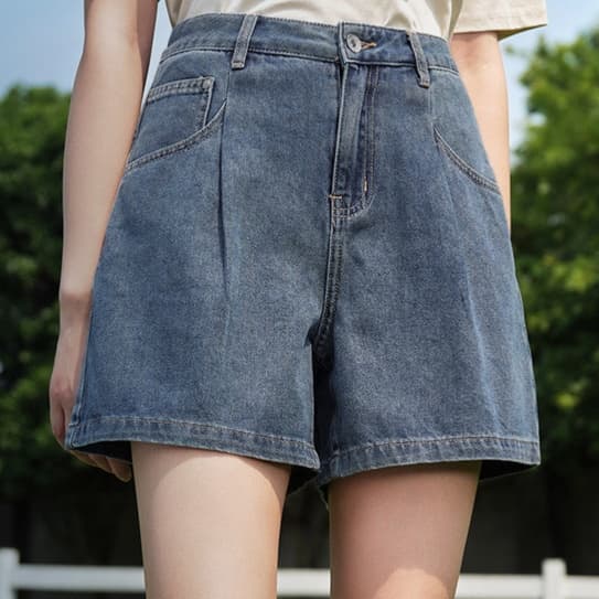 レディースジーンズパンツ すっきりシルエット 上品ショートパンツ