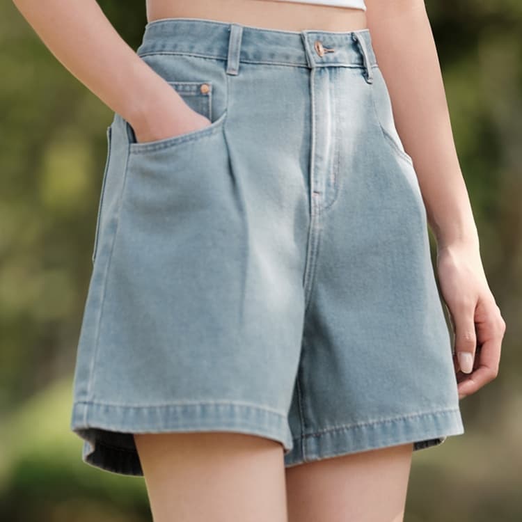 レディースジーンズパンツ すっきりシルエット 上品ショートパンツ