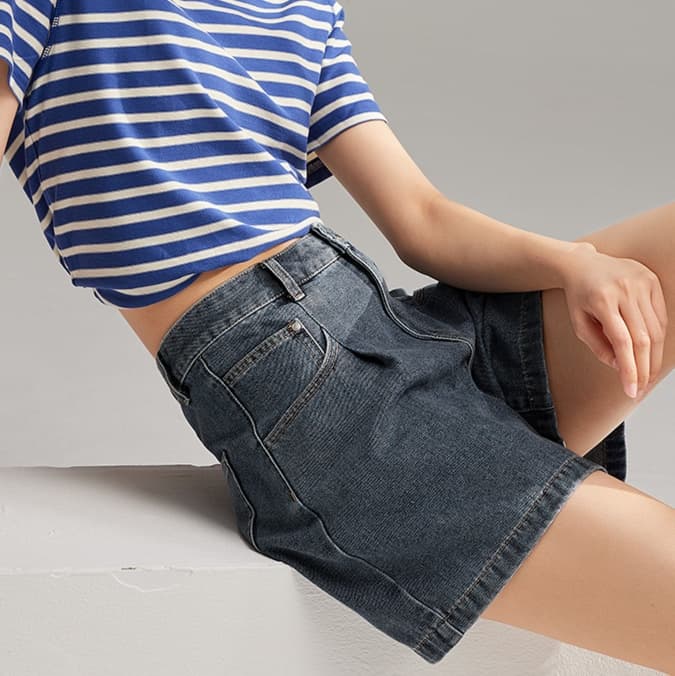 レディースジーンズパンツ すっきりシルエット 上品ショートパンツ