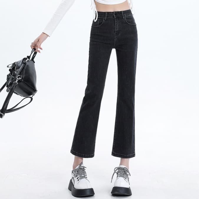 レディースジーンズパンツ 美脚ストレートデニムパンツ