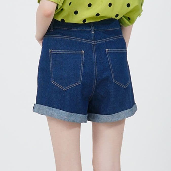 レディース ジーンズ 折り返しデザイン 美脚ショートパンツ