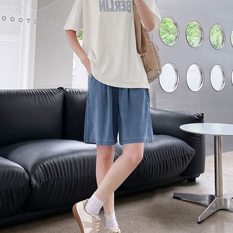 レディース ジーンズ ゆったりくつろぎデニムハーフパンツ