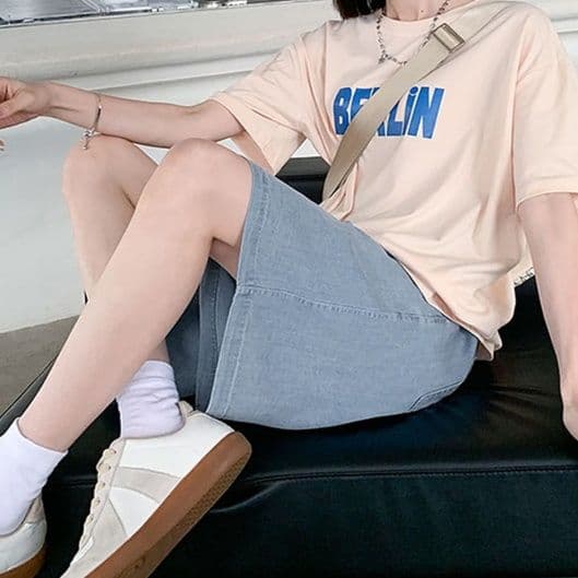 レディース ジーンズ ゆったりくつろぎデニムハーフパンツ