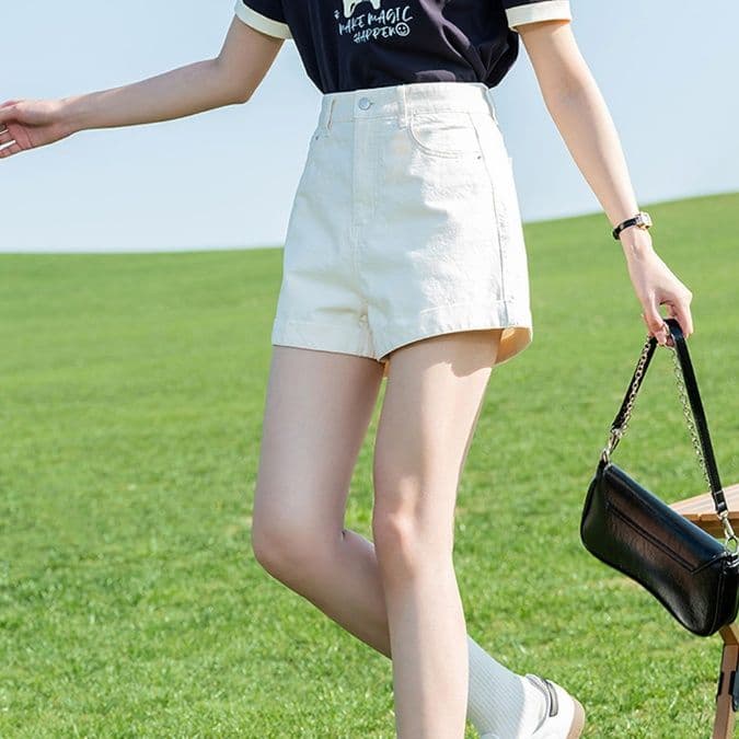 レディース ジーンズ ハイウエスト デニムショートパンツ