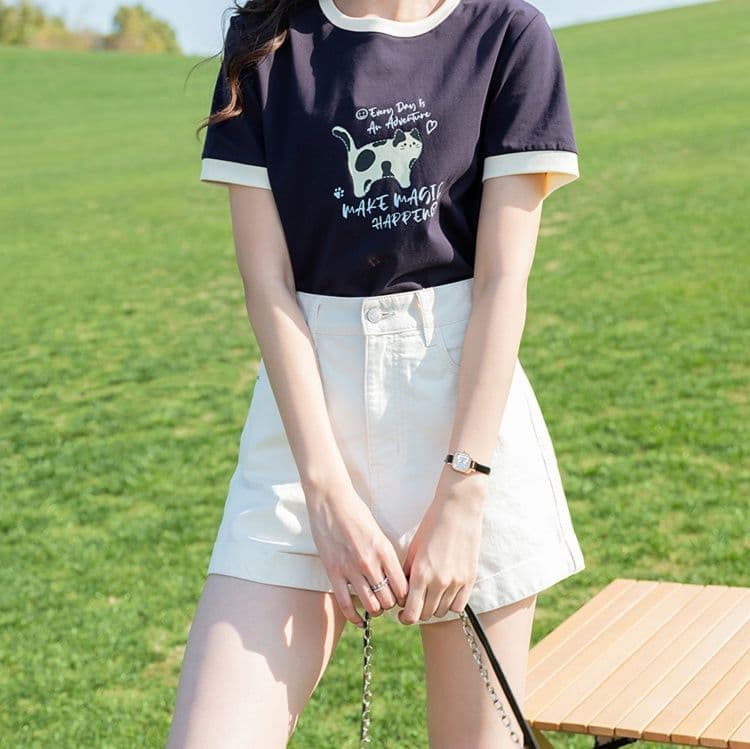 レディース ジーンズ ハイウエスト デニムショートパンツ