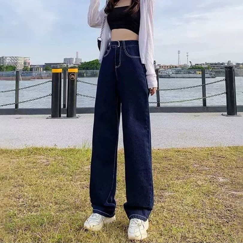 レディース ジーンズ ゆったりシルエットワイドストレートデニム