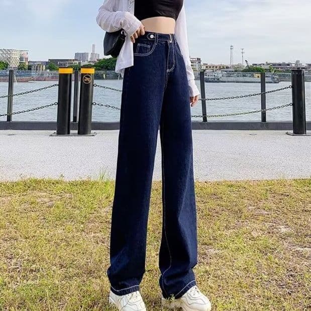 レディース ジーンズ ゆったりシルエットワイドストレートデニム