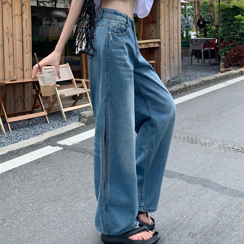 レディース ジーンズ 2025年夏 韓国風 ハイウエスト ワイドデニムパンツ