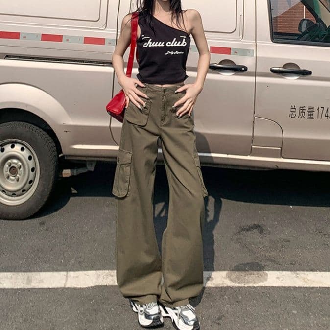 レディース ジーンズ ワイドシルエット カーゴパンツ