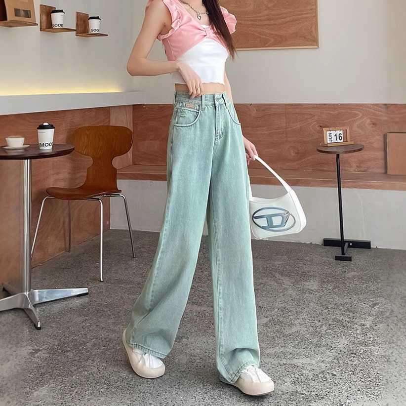 レディースジーンズパンツ 美脚ストレートデニムパンツ