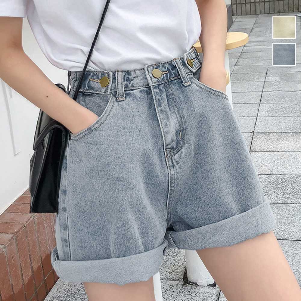 レディース ジーンズ ハイウエストデニムショートパンツ 美脚効果 ロールアップ