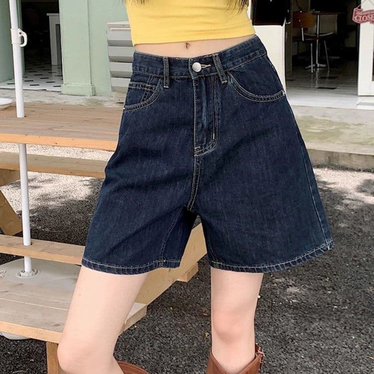 レディース ジーンズ 高腰ゆったり五分丈デニムショートパンツ