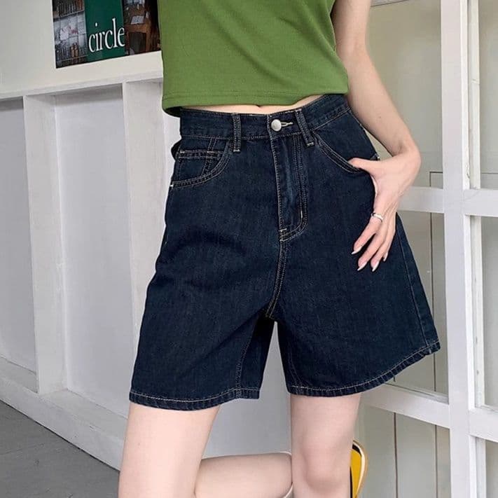 レディース ジーンズ 高腰ゆったり五分丈デニムショートパンツ