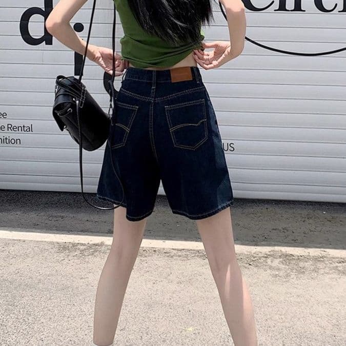 レディース ジーンズ 高腰ゆったり五分丈デニムショートパンツ