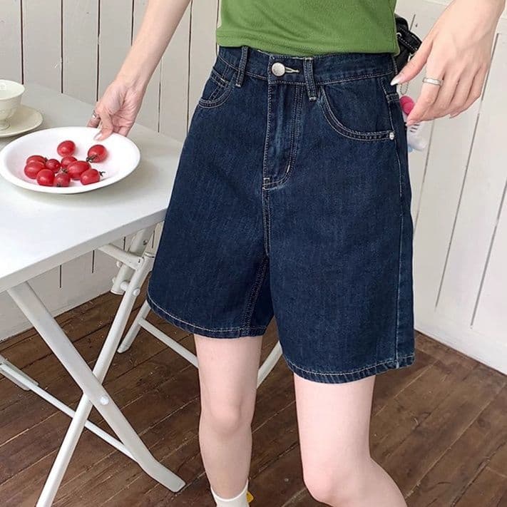 レディース ジーンズ 高腰ゆったり五分丈デニムショートパンツ