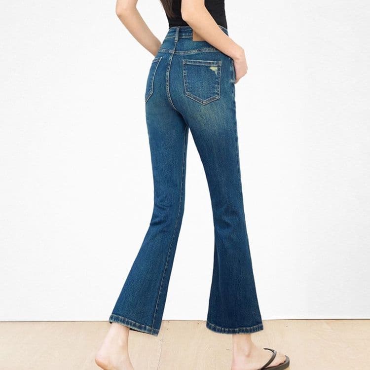 レディース ジーンズ 美脚見せハイウエストフレアデニムパンツ
