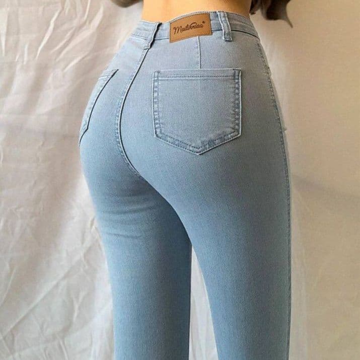 レディース ジーンズ 美脚シルエット ハイウエストストレートデニムパンツ