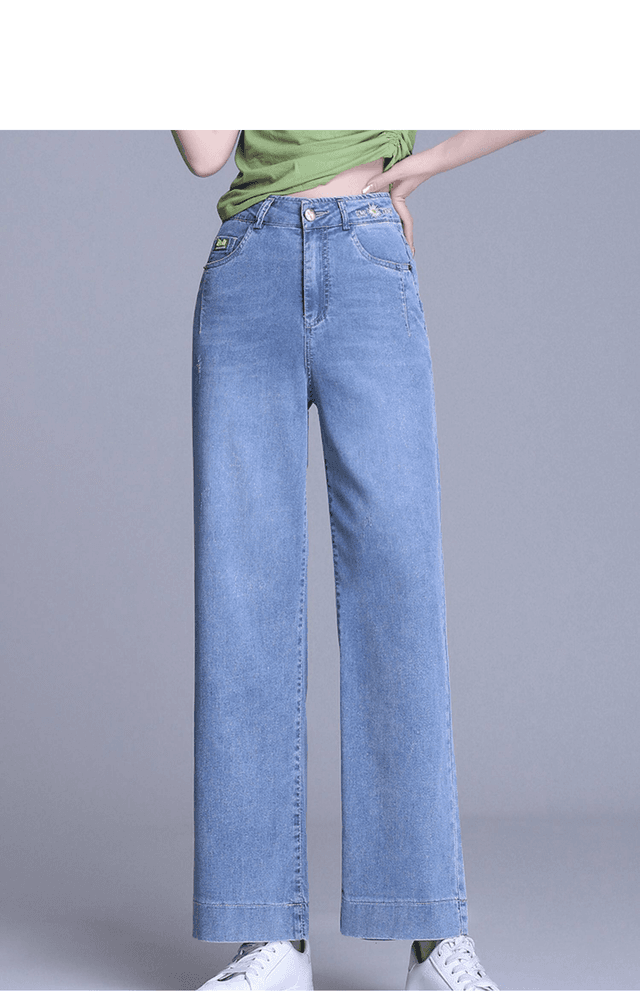レディースジーンズ ハイウエストワイドデニムパンツ