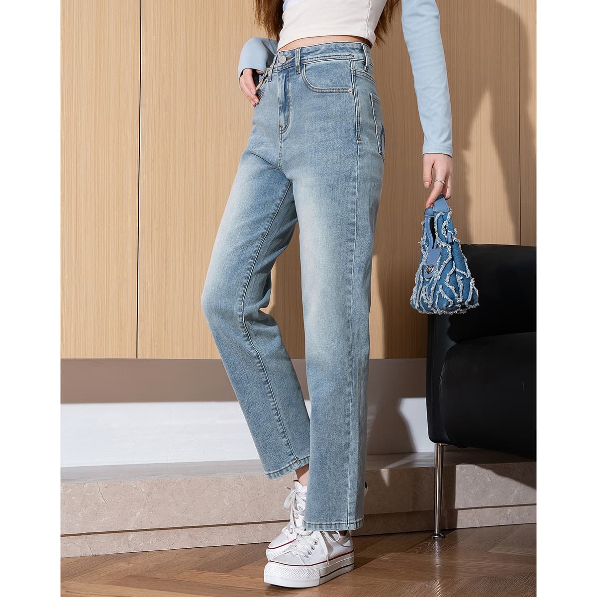 レディース ジーンズ すっきりシルエット ハイウエストストレート