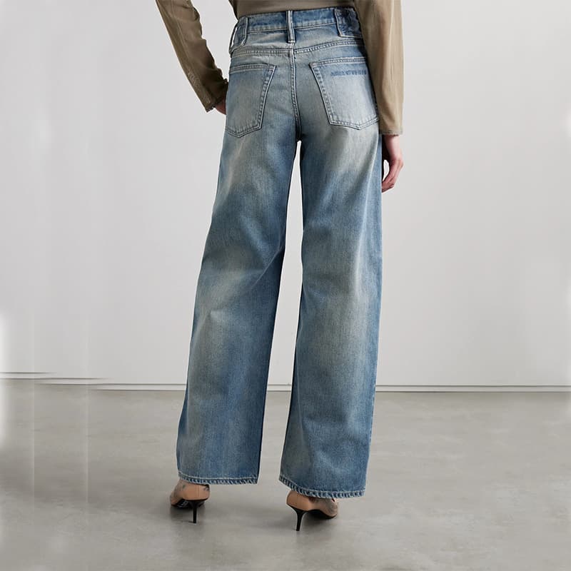 レディースジーンズパンツ 上品シルエット ワイドデニムパンツ