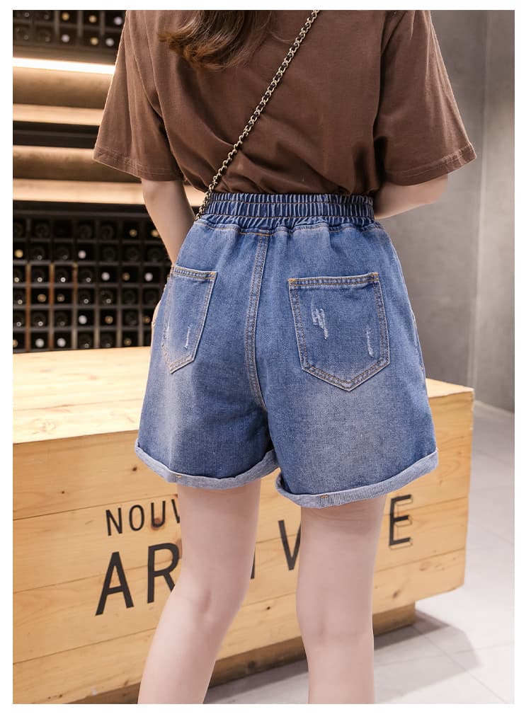 レディースジーンズパンツ ダメージ加工 ゆったりフィット ショートパンツ
