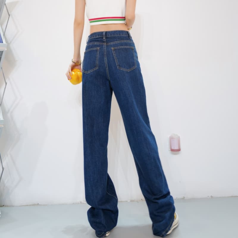 レディースジーンズパンツ ゆったりシルエット美脚デニムパンツ