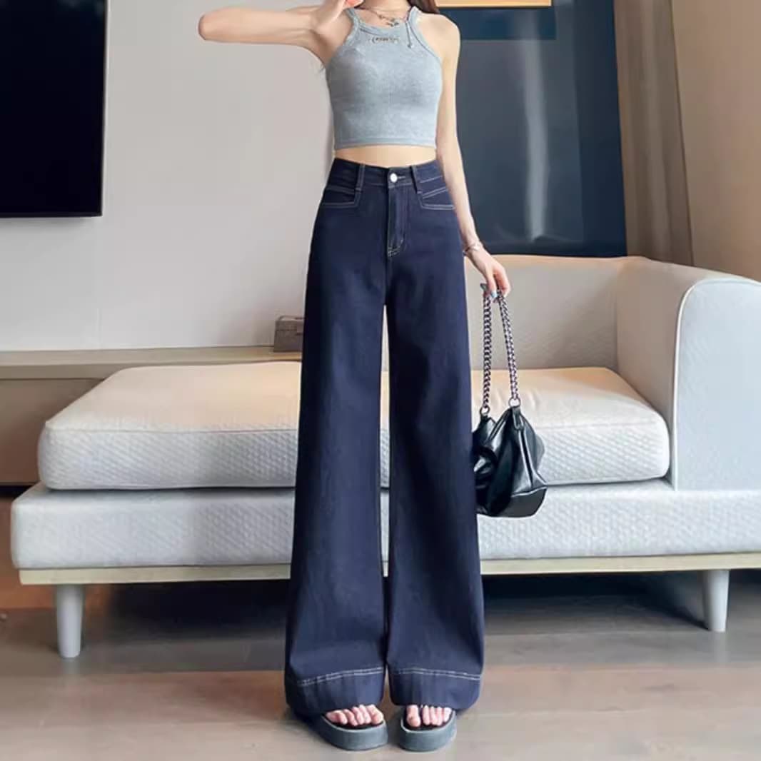 レディースジーンズパンツ 美シルエットワイドデニムパンツ