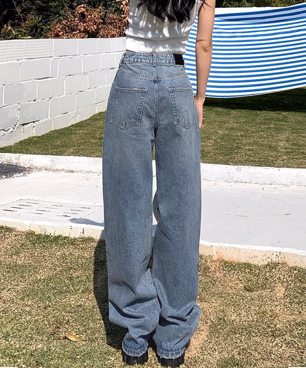 レディース ジーンズ ハイウエストダメージデニム 美脚ストレート