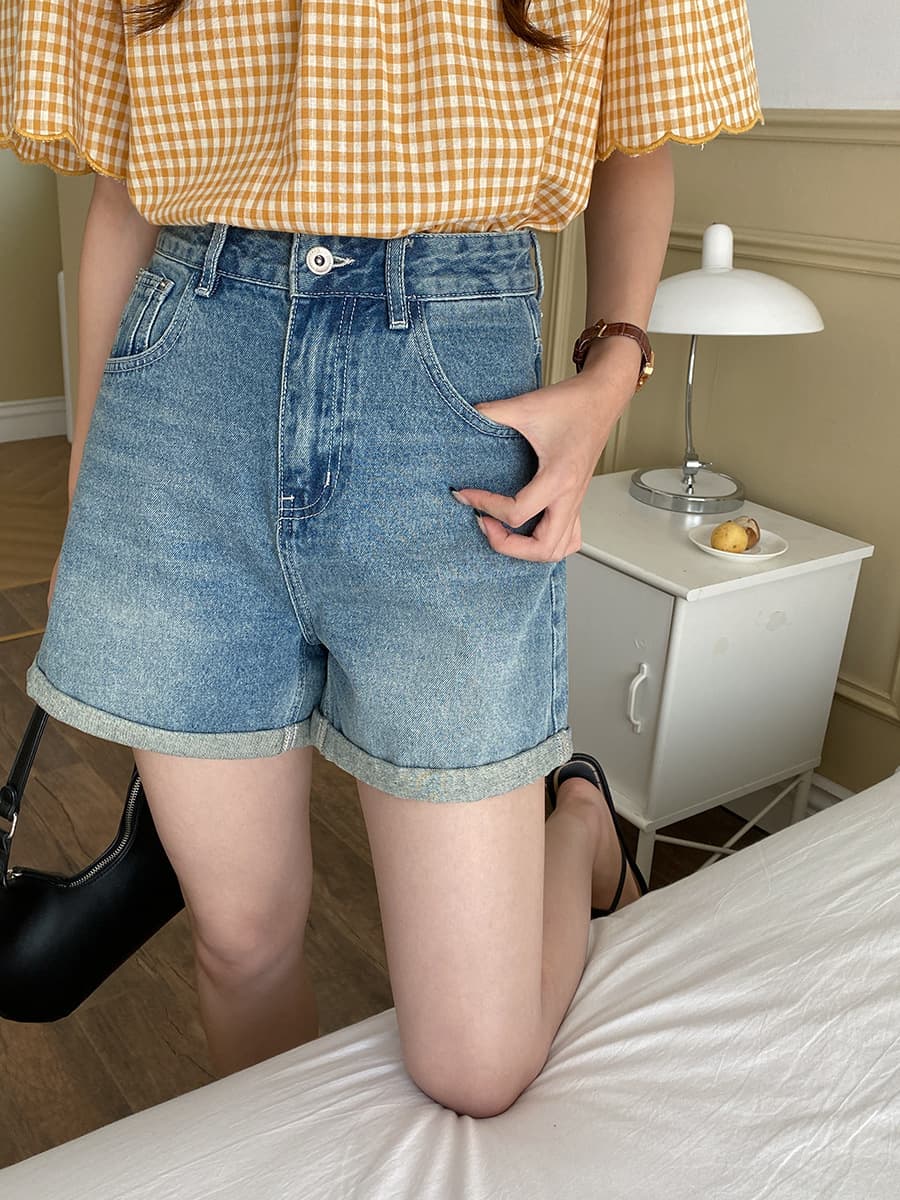 レディースジーンズパンツ ロールアップショートパンツ