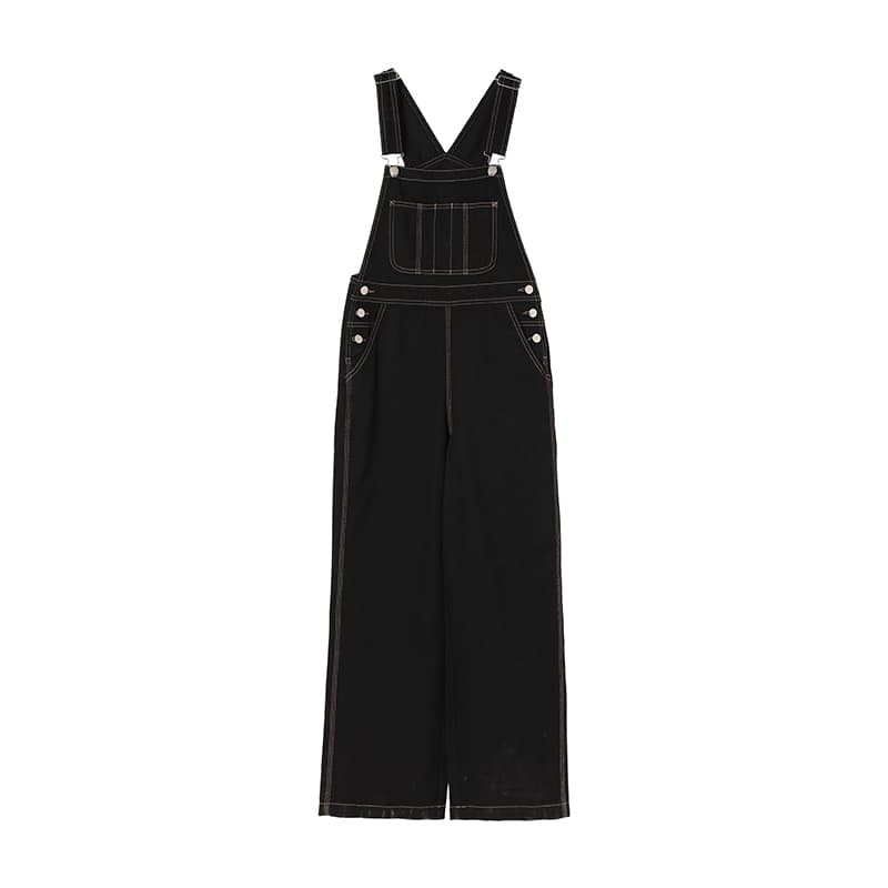 レディースジーンズパンツ ゆったりシルエットのデニムサロペット