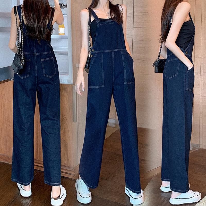 レディースジーンズパンツ シンプルデザイン オーバーオール サロペット