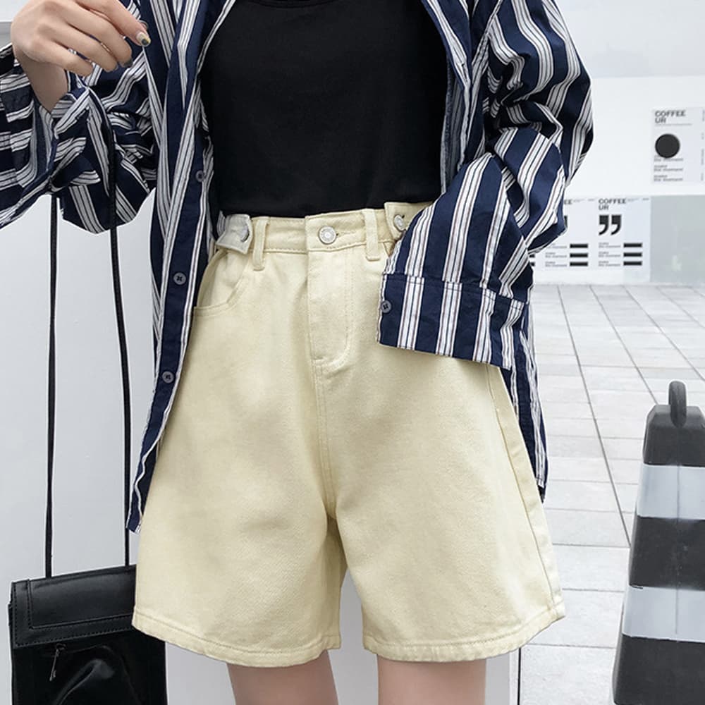レディース ジーンズ ハイウエストデニムショートパンツ 美脚効果 ロールアップ