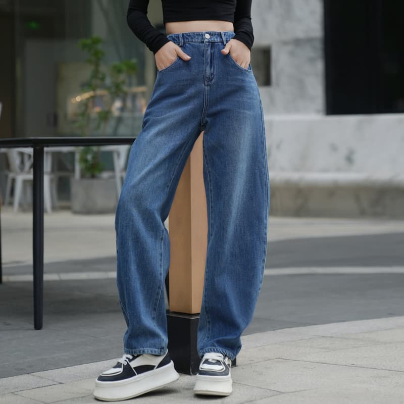 レディースジーンズパンツ バレルレッグハイウエストデニム