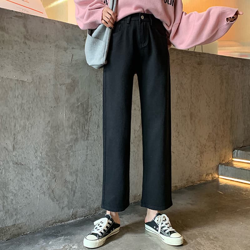 レディース ジーンズ ハイウエストストレートデニムパンツ
