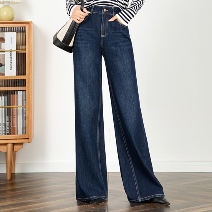 レディースジーンズパンツ スタイリッシュワイドストレートデニムパンツ