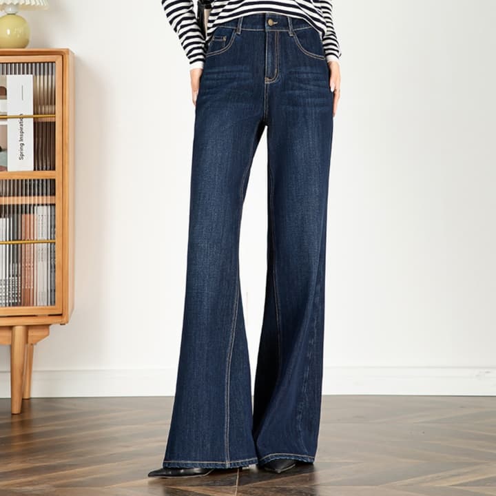 レディースジーンズパンツ スタイリッシュワイドストレートデニムパンツ