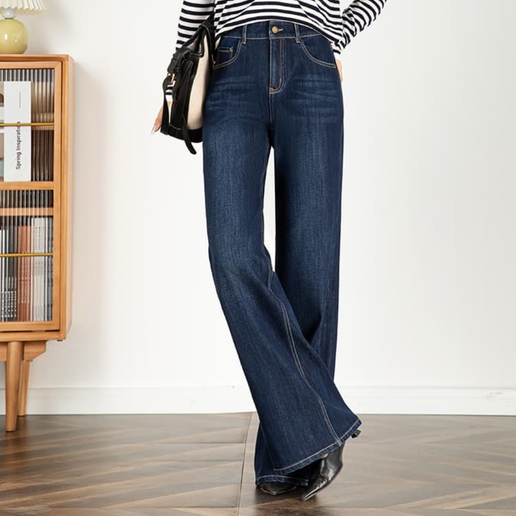 レディースジーンズパンツ スタイリッシュワイドストレートデニムパンツ