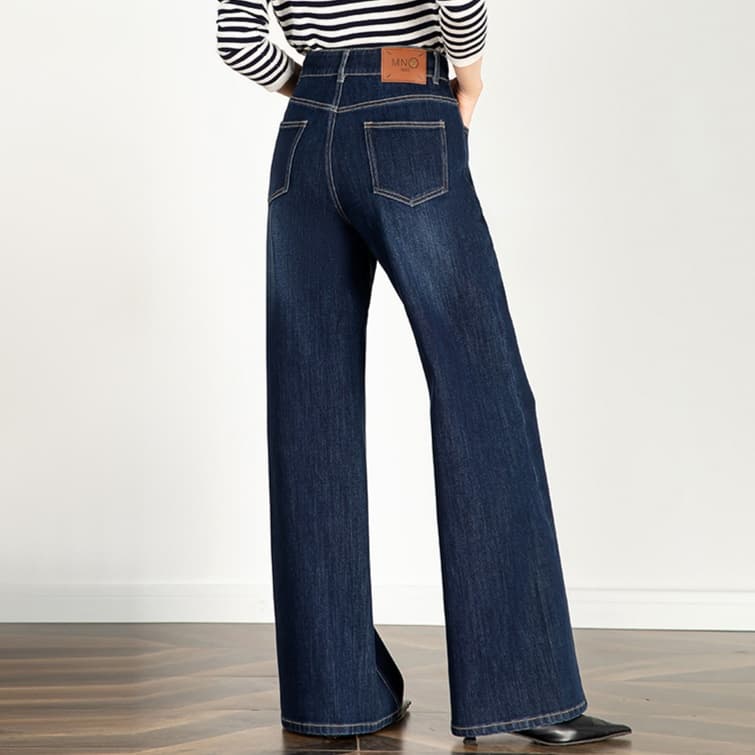 レディースジーンズパンツ スタイリッシュワイドストレートデニムパンツ