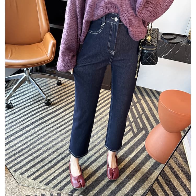 レディースジーンズパンツ バックリボン美脚ストレートデニム